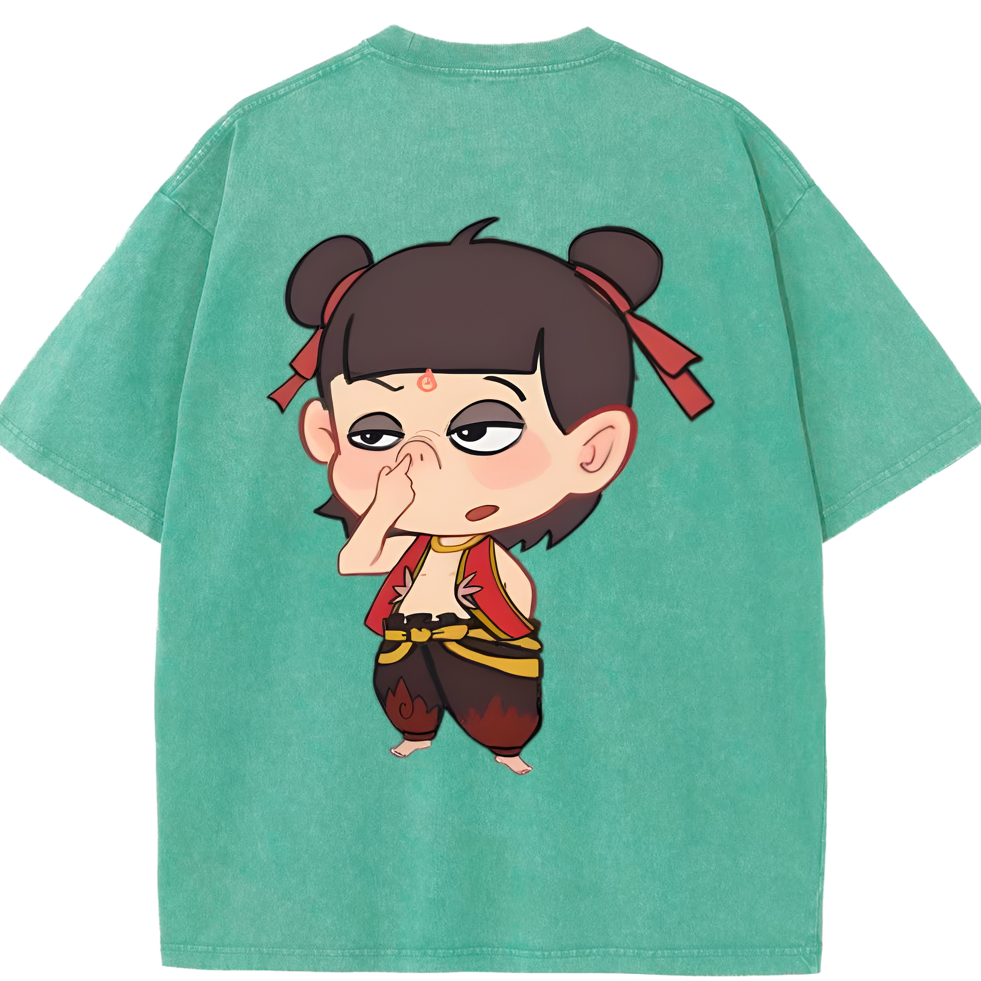 （画像用） Ne Zha 2 ナタ 魔童の大暴れ 綿100% ヴィンテージ風 半袖Tシャツ（背面プリント）